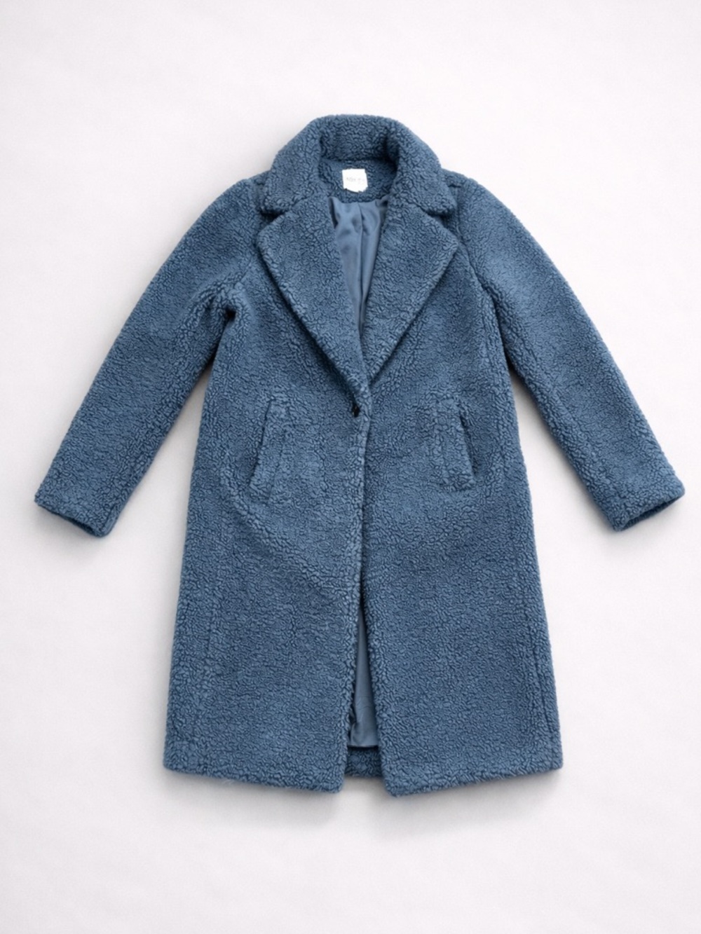LOFT Blue Sherpa Teddy Coat XS Cozy Plush Mid Length Tailored Chic